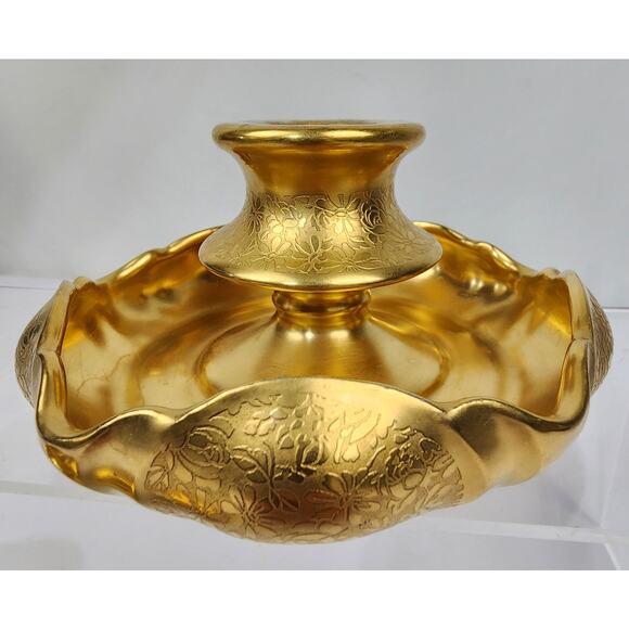 Pickard China 1930's Rose & Daisy Gold Guilded Encrusted Fluted Candle Holders - Picture 2 of 6